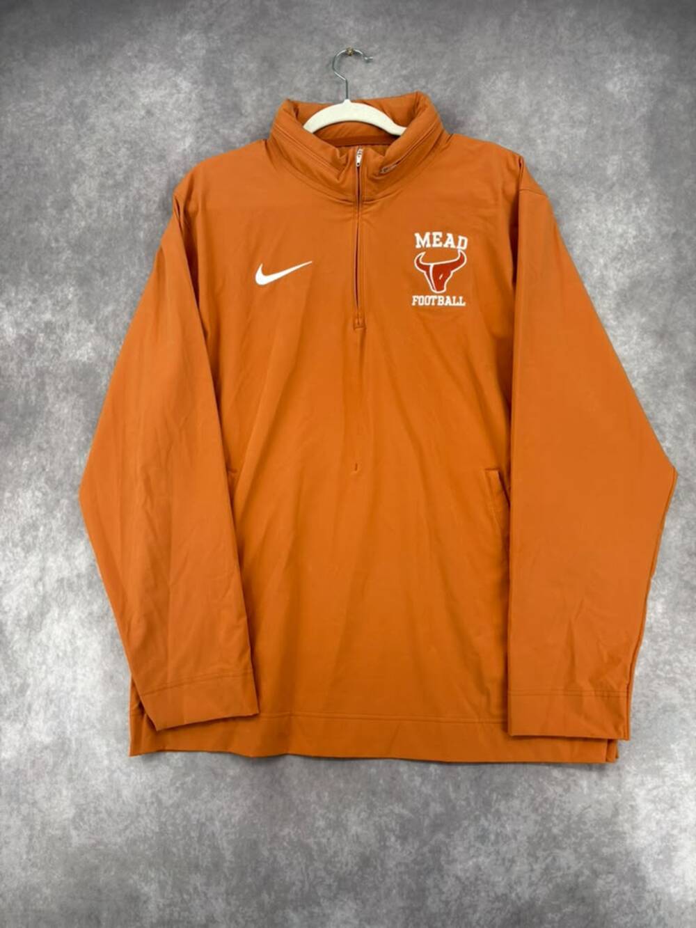 Nike Mead Football Men’s L Orange Hooded Quarter Zip Pullover